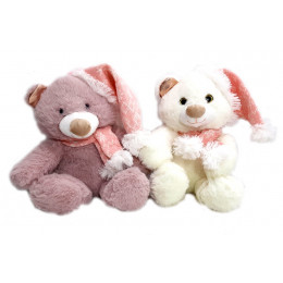 Ведмедик в ковпаку (рожевий і білий) 25см