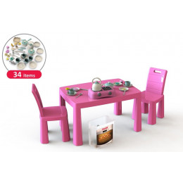Набір Кухня дитяча 34 предмети, стіл і два стільці рожевий з рожевим 04670/3 DOLONI