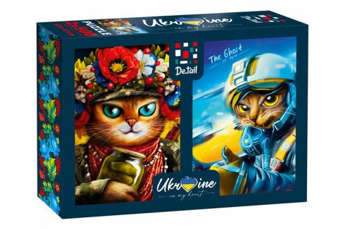 Пазл 2 в 1 (500 ел. + 500 елм.) "Кішечка-воїн та Привид Києва" DT500-09 Vladi Toys